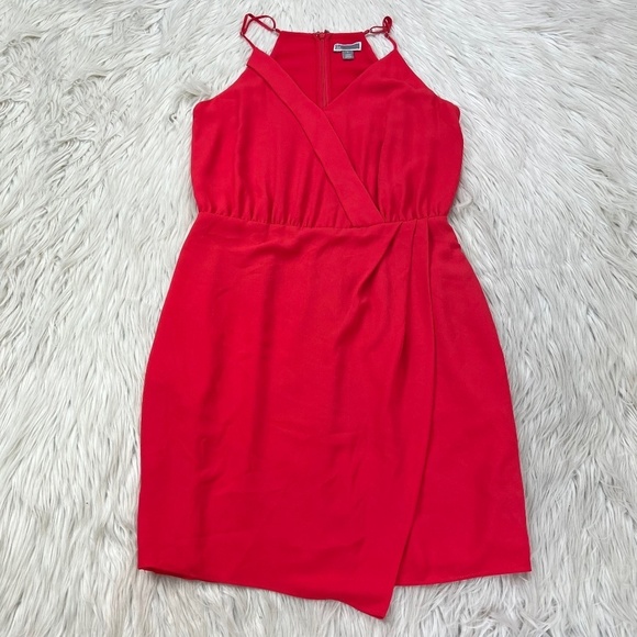 Chelsea28 Dresses & Skirts - Chelsea28 Red Surplus Faux Wrap Fit Flare Dress